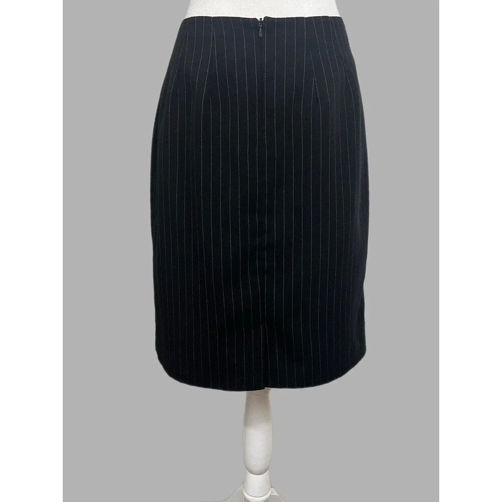 Geoffrey Beene Women's Black Pinstripe Pencil Skirt Size 8 Knee Length Lined